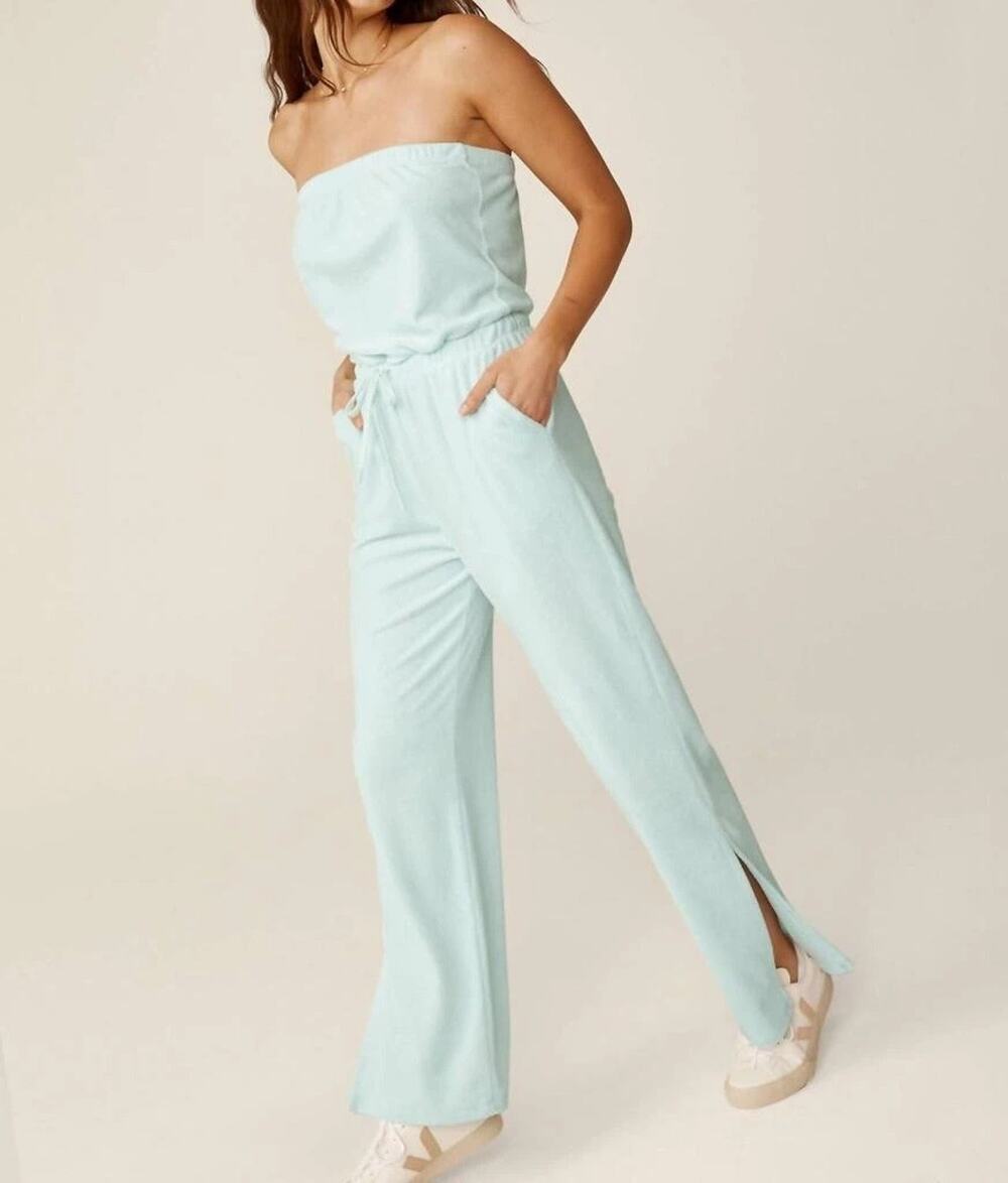 Beyond Yoga Tropez Strapless Terrycloth Jumpsuit in Tropical Waters- Large, NWOT